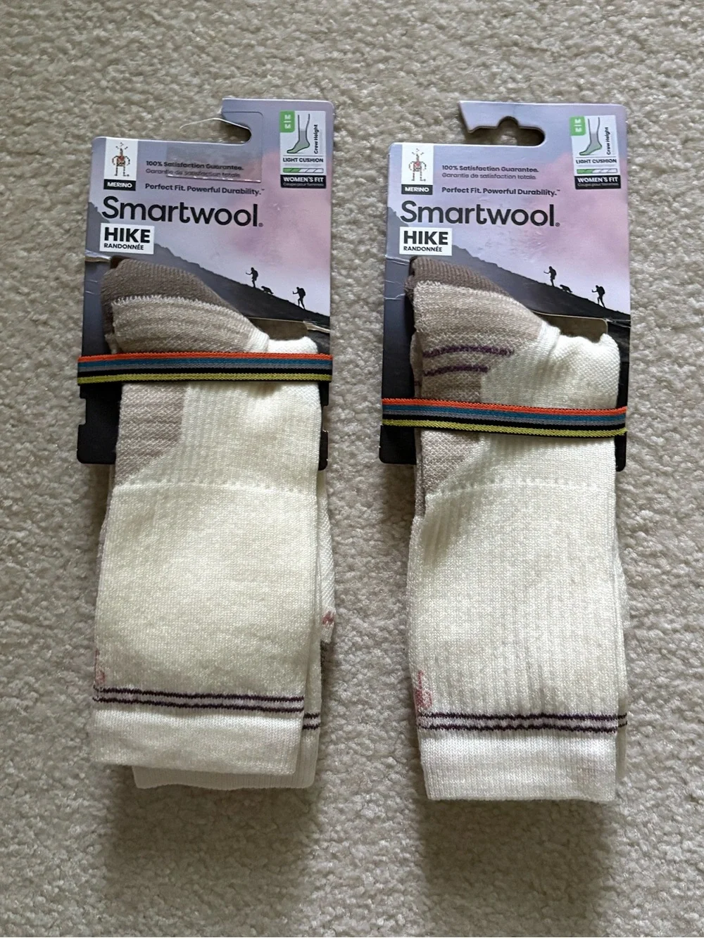 NWT 2 Pairs of SmartWool Women's Hike Light Cushion Crew Socks. Size Medium.